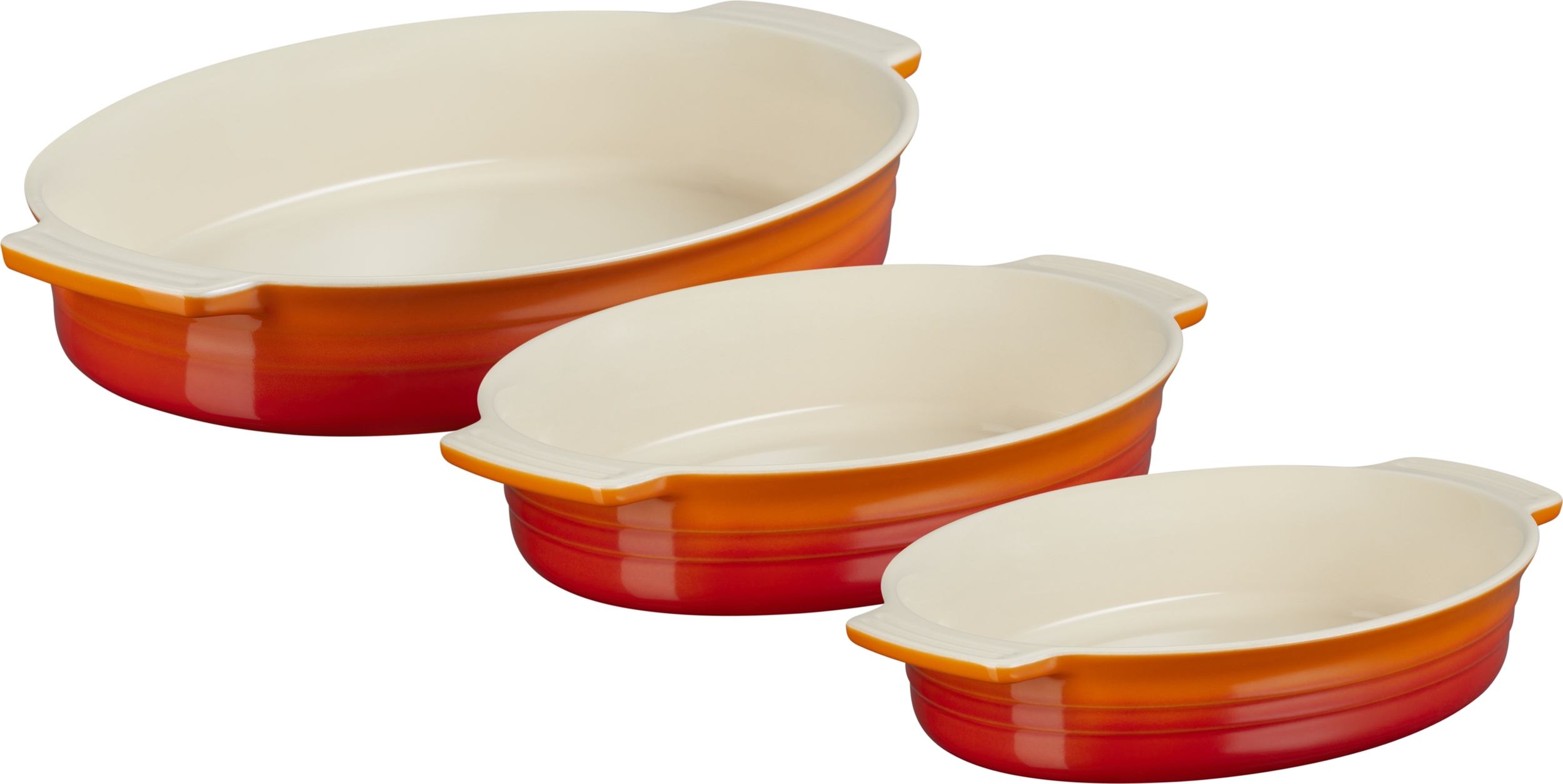 Le Creuset Auflaufform oval, flammendes Orange, 3er-Set