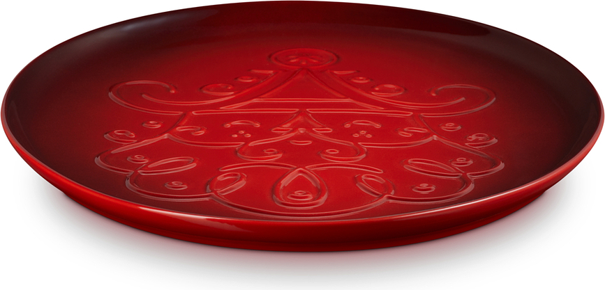 Le Creuset Christmas Πιατέλα Σερβιρίσματος Άγιος Βασίλης, 36 cm, κερασί