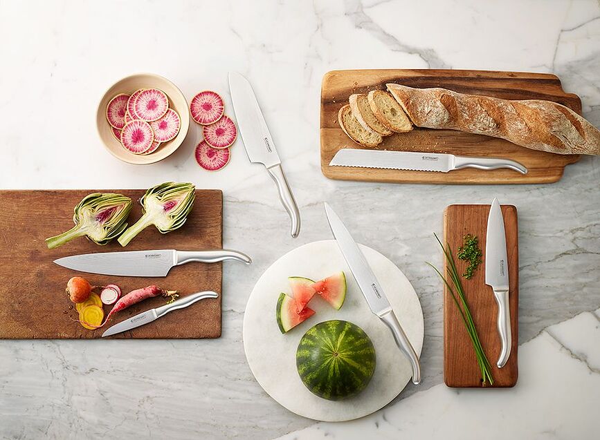 Le Creuset Couteau Santoku, 18 cm, avec manche en acier inoxydable