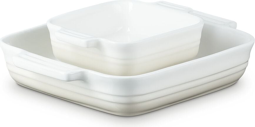 Le Creuset Fyrkantiga Bakformar 14 + 23 cm, beige, 2 st