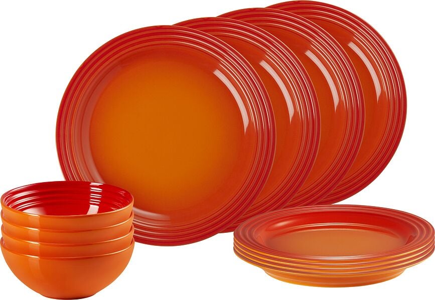 Le Creuset Middagsservis, flammande orange, 12 delar
