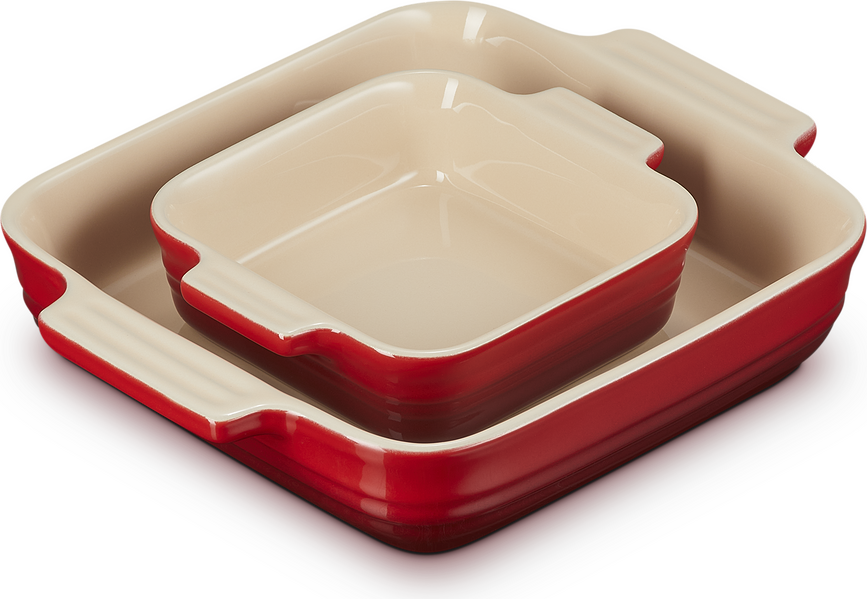 Le Creuset Moules à Pâtisserie Carrés, 14 cm et 23 cm, cerise, Lot de 2