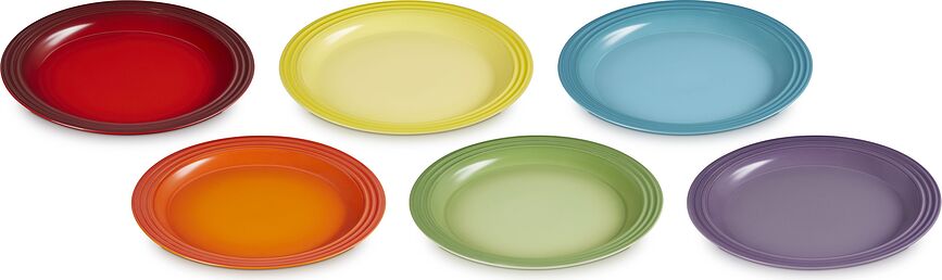 Le Creuset Rainbow Assiettes Plates 27 cm, en grès, multicolores, Lot de 6
