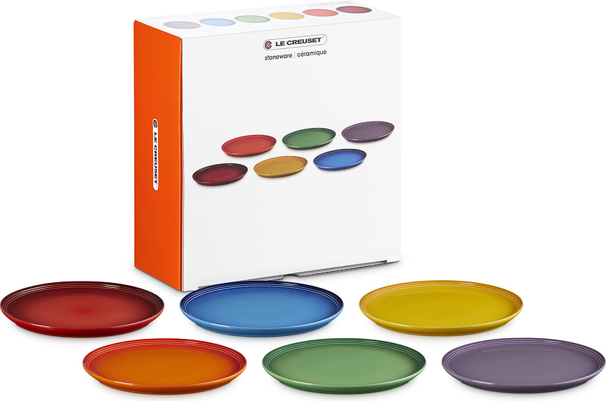 Le Creuset Rainbow Assiettes Plates 27 cm, multicolores, Lot de 6