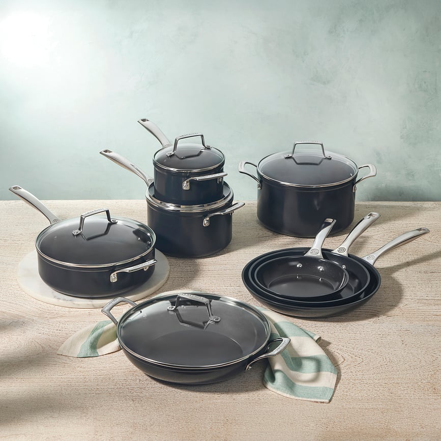 Le Creuset Set loncev in ponev, neprijemljivi, črni, aluminij, 8-delni set