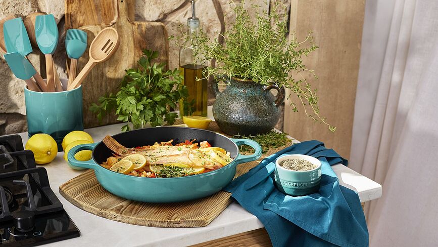 Marmite Gourmet basse 30 cm, bleu riviera