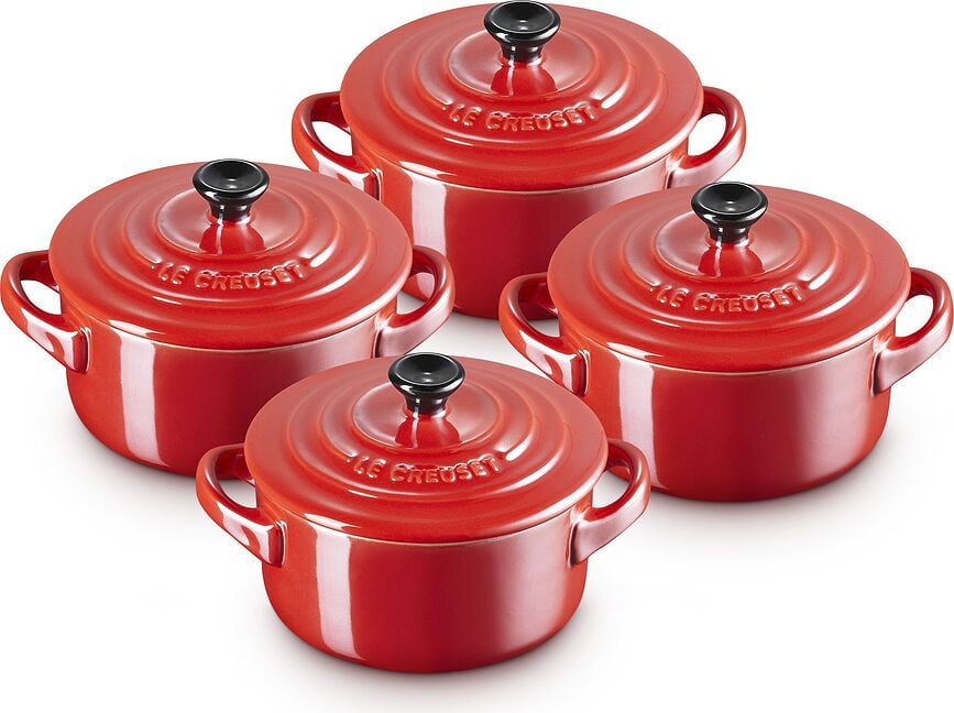 Mini Cocotte Metallics Geschirr zum Backen und Servieren 250 ml kirschrot 4 St.