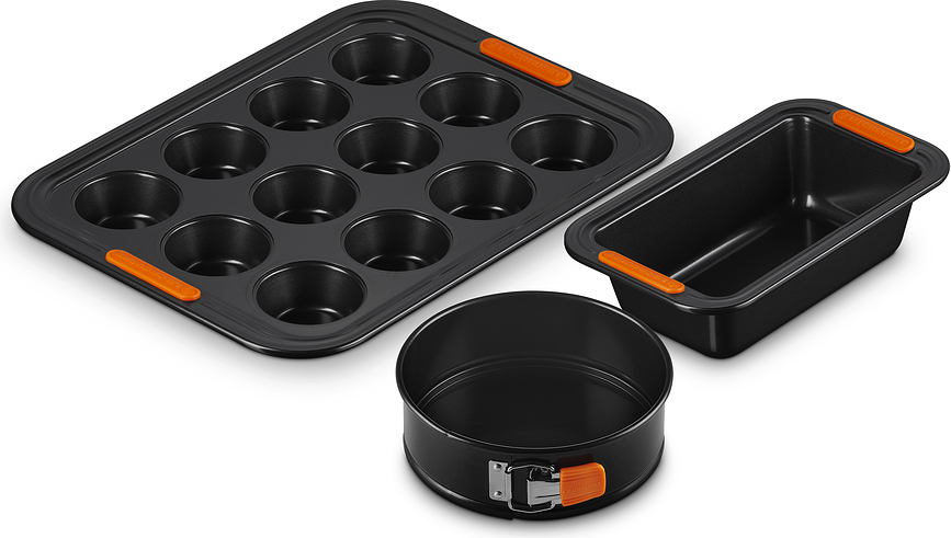 Moldes para Hornear con revestimiento antiadherente Le Creuset, negros, Set de 3 piezas