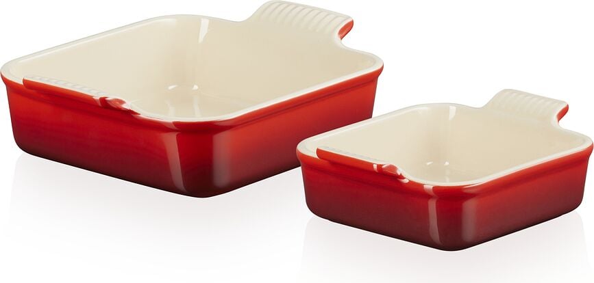 Fuentes de Horno cuadradas Le Creuset, 13 cm y 20 cm, rojo cereza, Set de 2 piezas