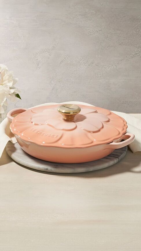 Olla Gourmet, 26 cm, diseño de flor, rosa claro