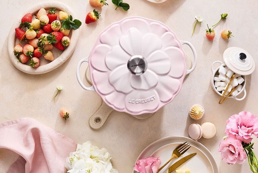 Olla Gourmet, 26 cm, diseño de flor, rosa claro