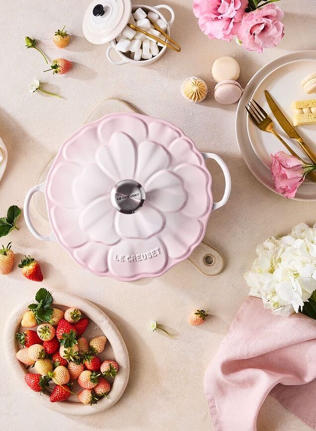 Olla Gourmet, 26 cm, diseño de flor, rosa claro