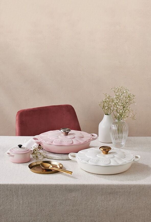 Olla Gourmet, 26 cm, diseño de flor, rosa claro