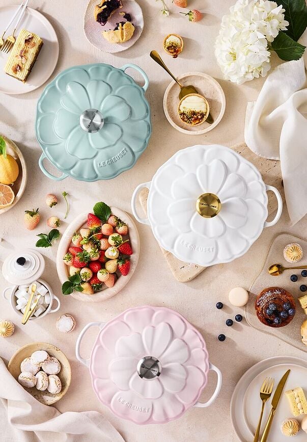 Olla Gourmet, 26 cm, diseño de flor, rosa claro