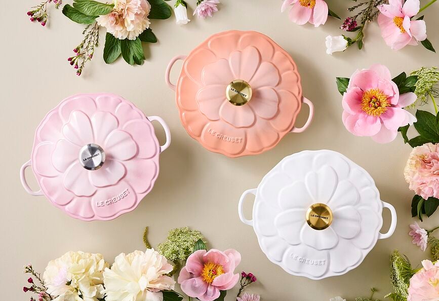 Olla Gourmet, 26 cm, diseño de flor, rosa claro