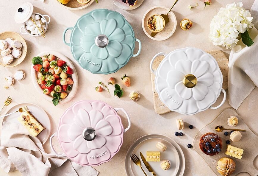 Olla Gourmet, 26 cm, diseño de flor, rosa claro