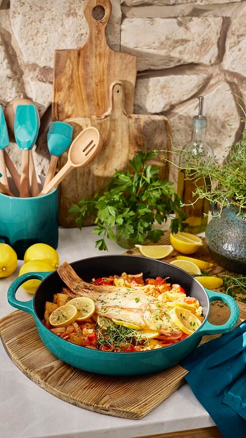 Olla Gourmet baja 26 cm, azul riviera