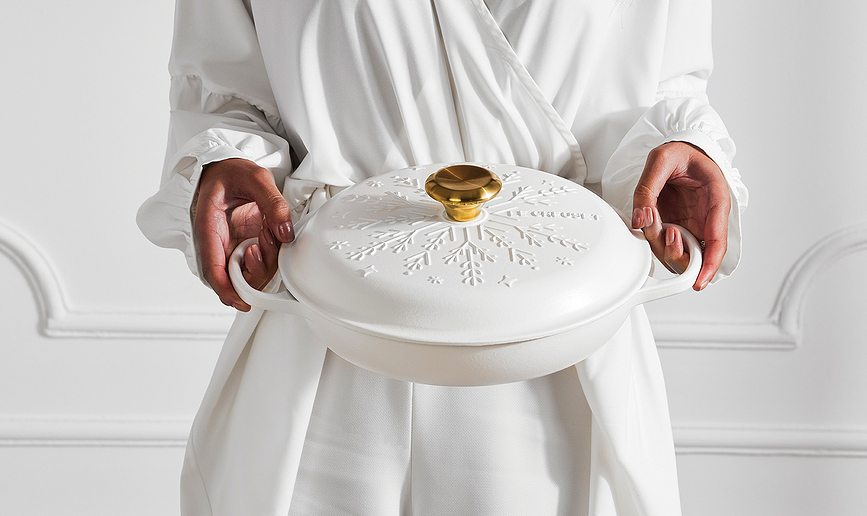 Olla Gourmet, blanca, diseño copo de nieve, 26 cm