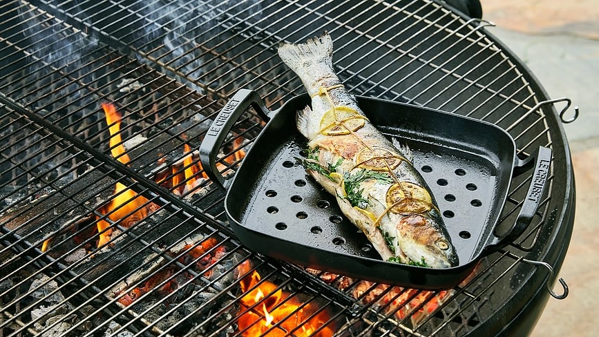 Plancha de Parrilla BBQ Outdoor, cuadrada, 30 cm, negro mate, perforada