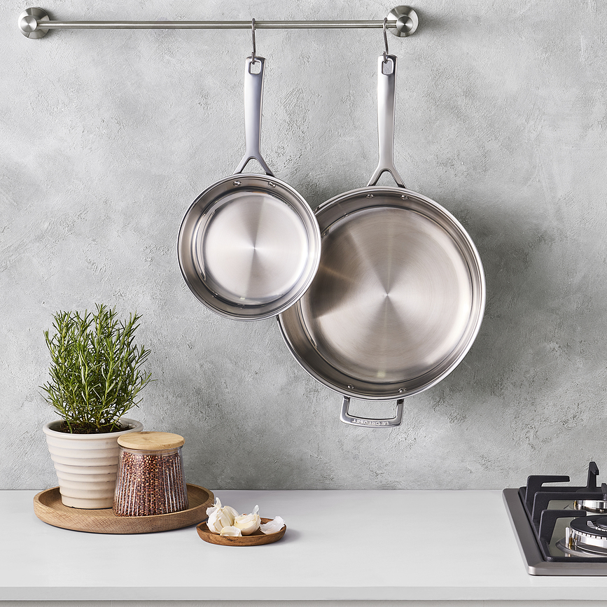 Ponev 3-slojna z ročajem, 30 cm, nerjaveče jeklo, nepremazana