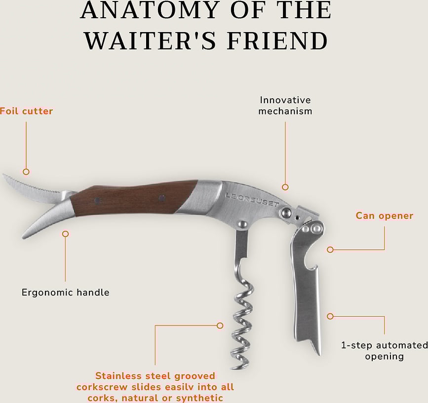 Sacacorchos Le Creuset Premium, de madera de nogal