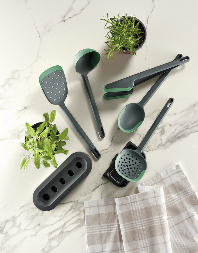 Accesorios de Cocina antiarañazos, verde oscuro, con organizador, Set de 6 piezas