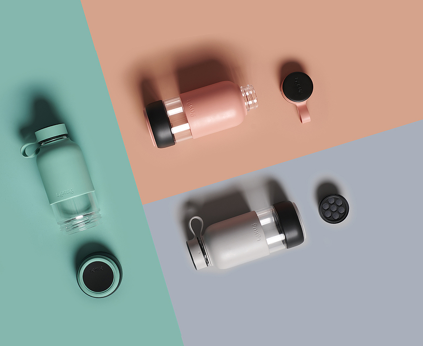 Botella de agua de cristal To Go, rosa oscuro