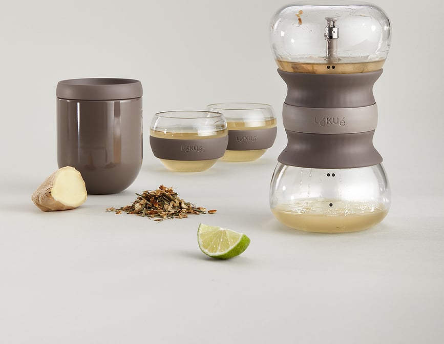 Calm At Home Set de Thé, avec infuseur, tasses et récipient en céramique, Set 4 pièces