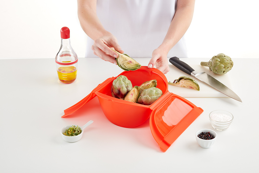 Deep Steam Posoda za mikrovalovno pečico, 26 cm, rdeča