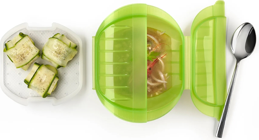 Deep Steam Σκεύος για φούρνο μικροκυμάτων με ένθετο ατμού, 15,5 cm, πράσινο