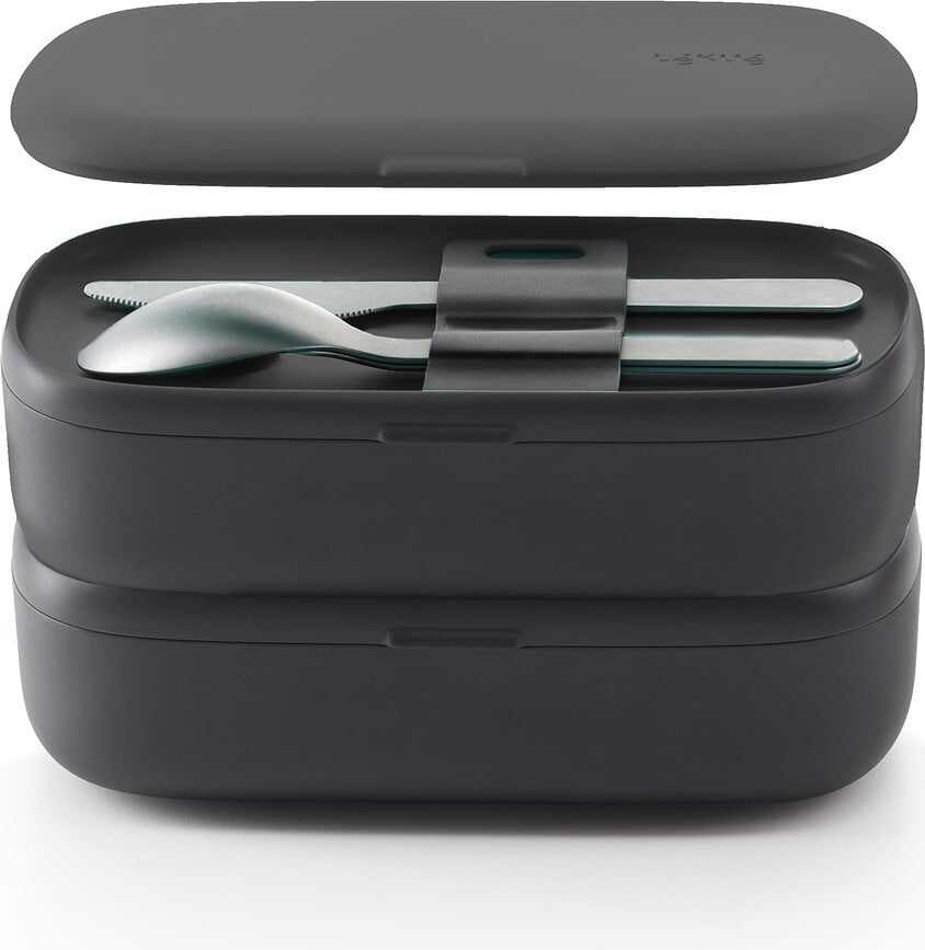 Fiambrera To Go, negra, con cubiertos de 2 piezas