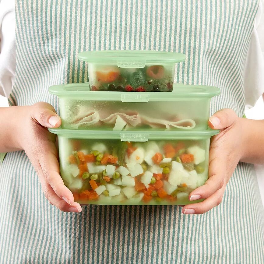 Lekue Boîtes Repas, vertes, en silicone, Lot de 3