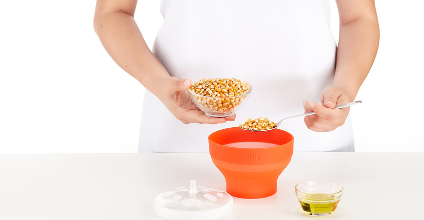 Lekue Bol à Popcorn pour micro-ondes, rouge, en silicone