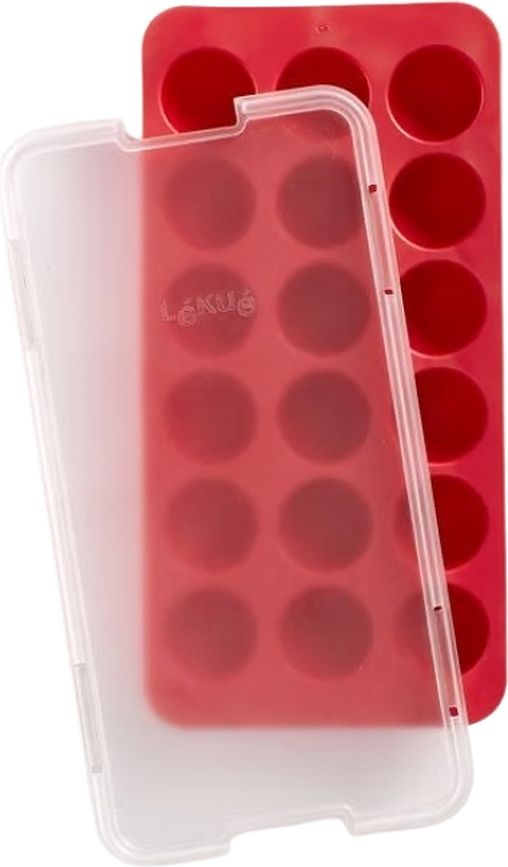 Lekue Model za led, okrogle kocke, rdeč, s pokrovom