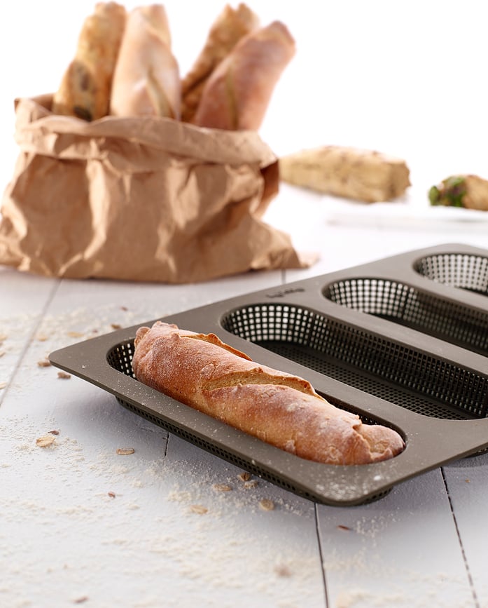 Lekue Moule à pain avec moule pour mini-baguettes et spatule, Set 3 pièces