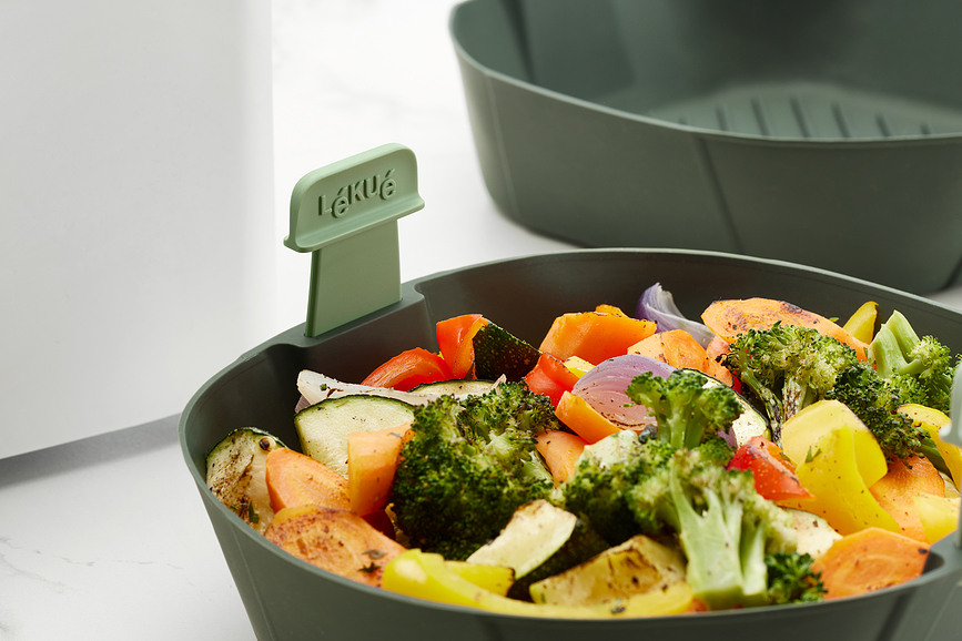 Lekue Panier de Cuisson pour Friteuse à Air, 22 cm, gris-vert
