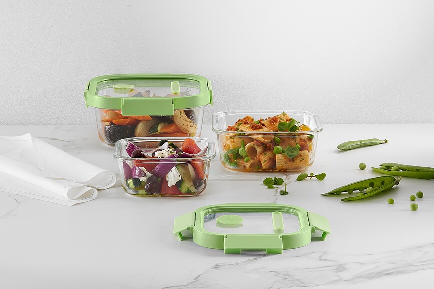 Lekue Posoda za živila, kvadratna, 320 ml, steklena