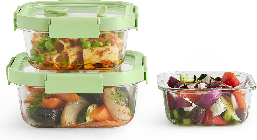 Lekue Posode za živila, kvadratne, steklene, 3 kosi