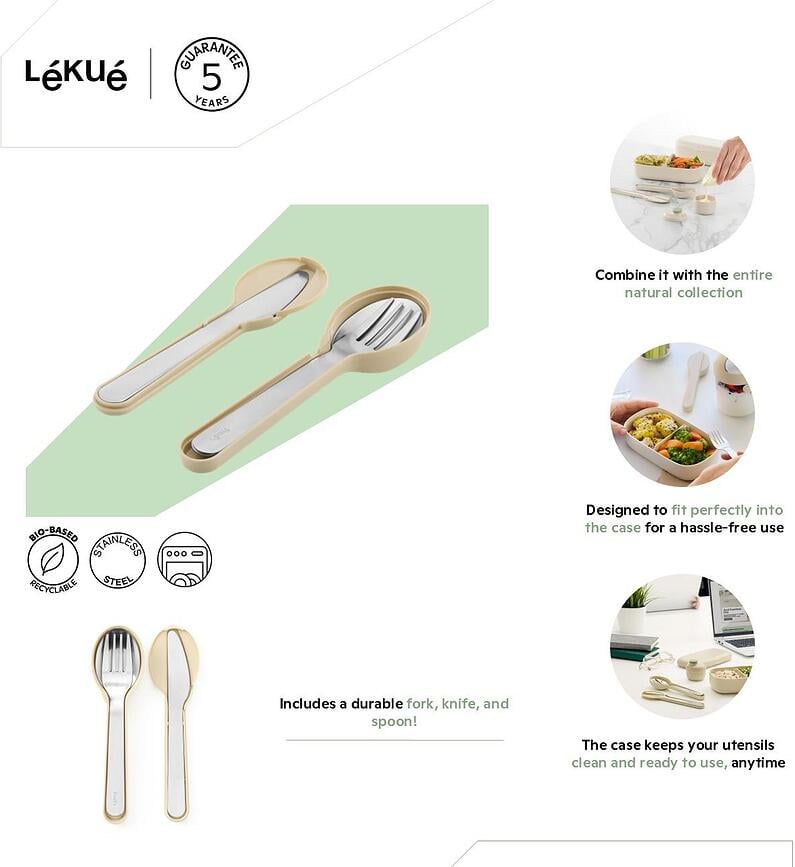 On The Go Natural Travel Cutlery Set, 4-piece set