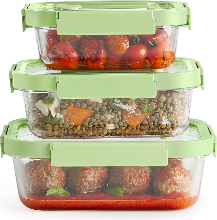 Contenedores de alimentos de cristal Lekue, cuadrados, 3 unidades