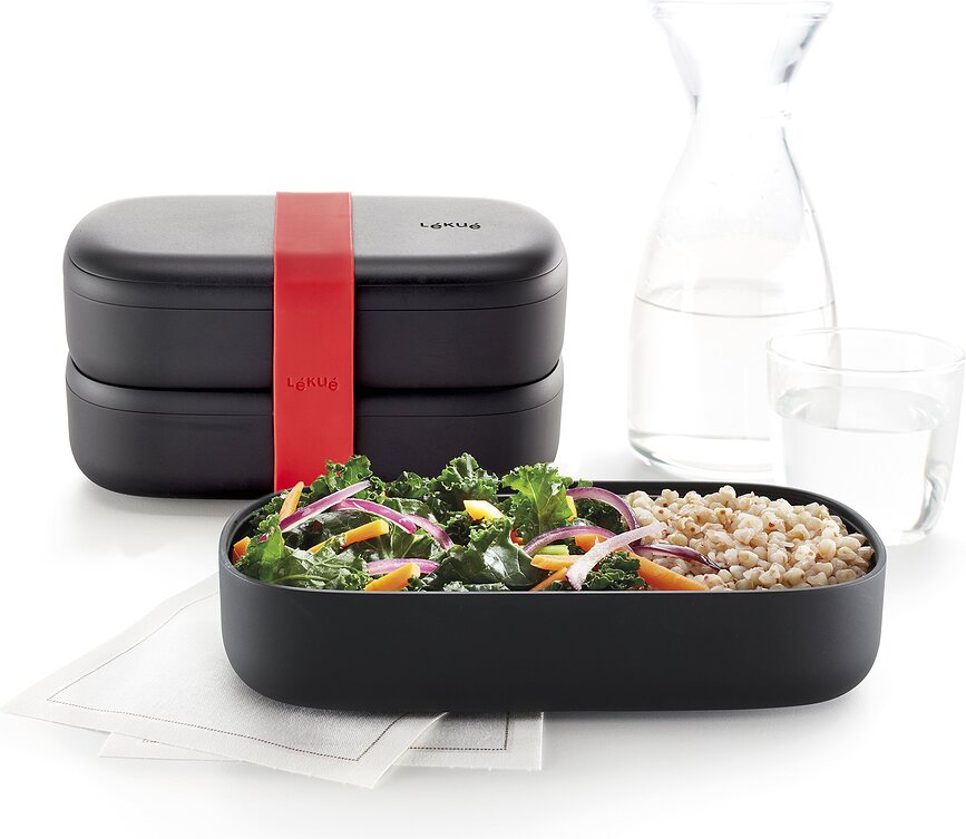 To Go Boîte Repas avec couverts, noire, Set de 2 pièces