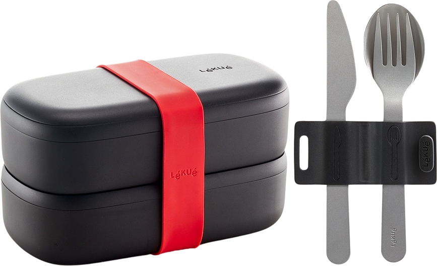 To Go Lunchbox s priborom, črn, 2 kosa