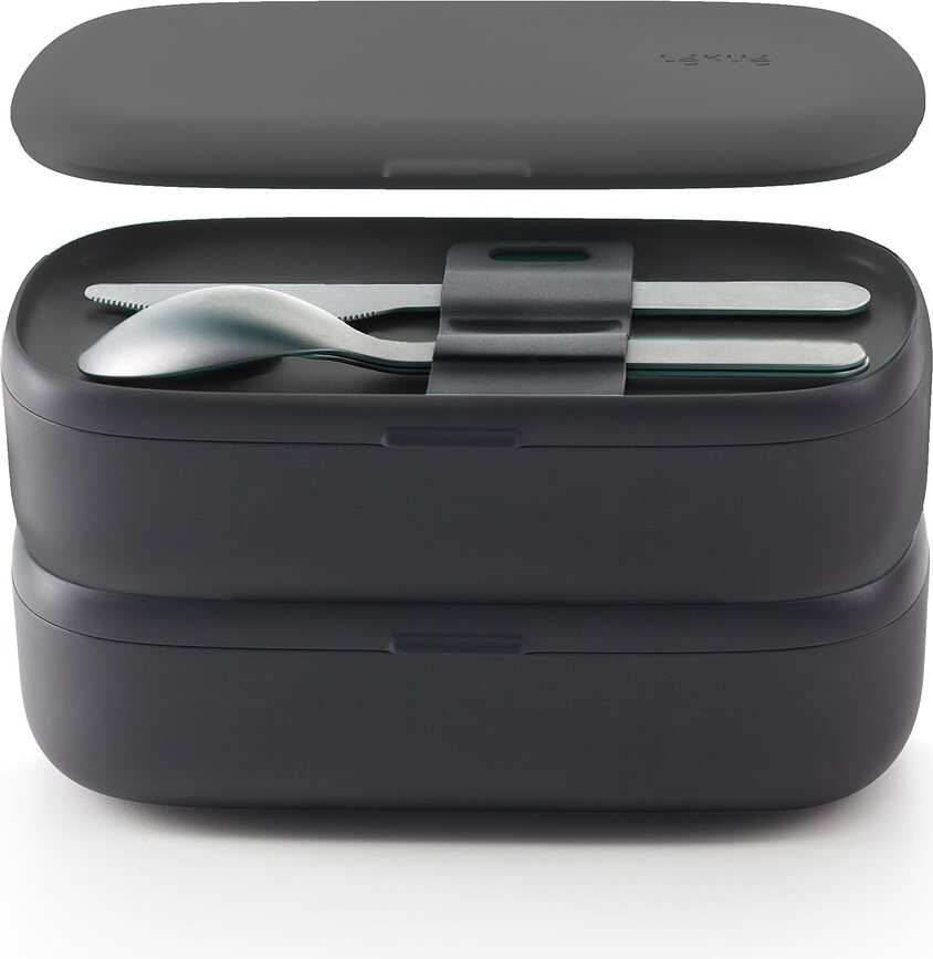 To Go Lunchbox s priborom, črn, 2 kosa