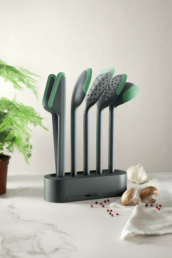 Ustensiles de Cuisine anti-rayures avec support, vert foncé, Set 6 pièces