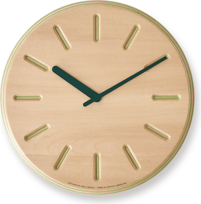 Настінний годинник Paper Wood Line 29 см, зелені стрілки