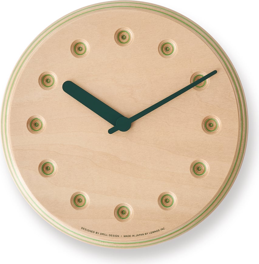 Paper Wood Line Horloge murale, 22 cm, aiguilles vertes