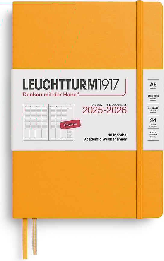 Agenda académica de tapa dura Leuchtturm 1917, 18 meses 2025/2026, A5, en inglés, naranja