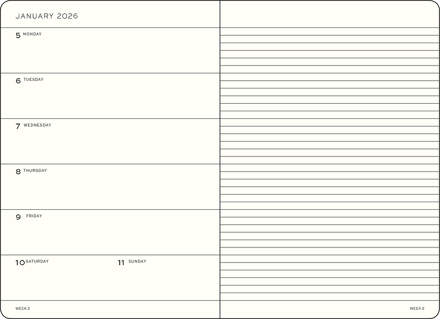 Agenda Semanal de Tapa Dura Leuchtturm 1917, con libreta rayada, 18 meses, 2025/2026, formato A5, negro, en inglés