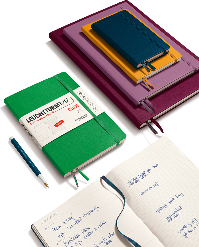 Agenda Semanal de Tapa Dura Leuchtturm 1917, con libreta rayada, 18 meses, 2025/2026, formato A5, negro, en inglés