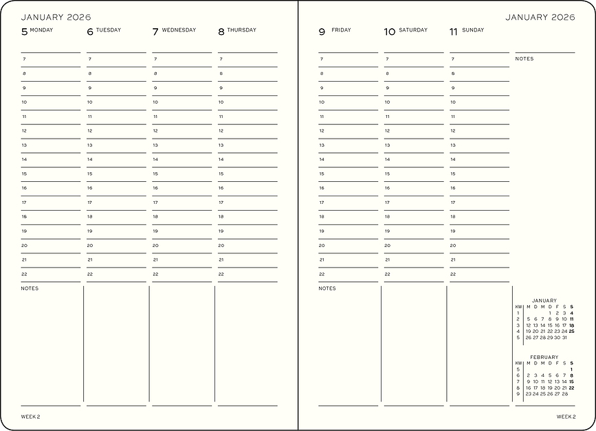 Agenda Semanal de tapa dura Leuchtturm 1917, formato a columnas, 2026, B6+, verde bosque, EN